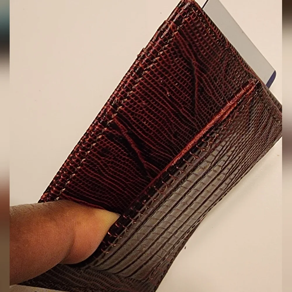 Men's 100% Lizard Shell Cordovan Money Clip/Two Card Slot Wallet.  Wine.